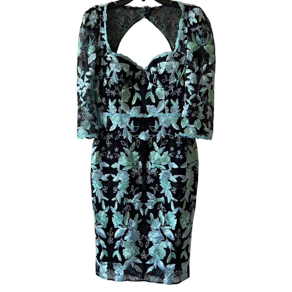 Marchesa Notte Embroidered Sheath Dress green black size 10 C8 - Picture 2 of 7